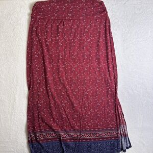 Faded Glory Floral Maxi Skirt Medium Red Boho Side Slit Cottagecore